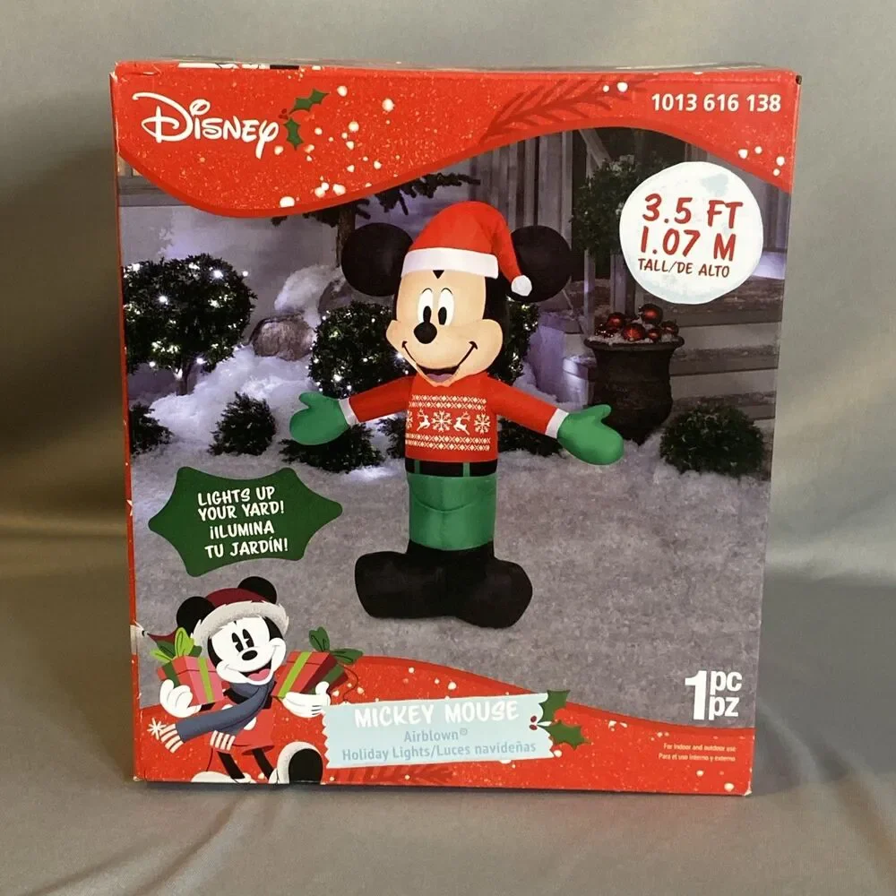 NEW Disney Christmas Mickey Mouse Santa Claus 3.5’ Airblown Inflatable Light Box